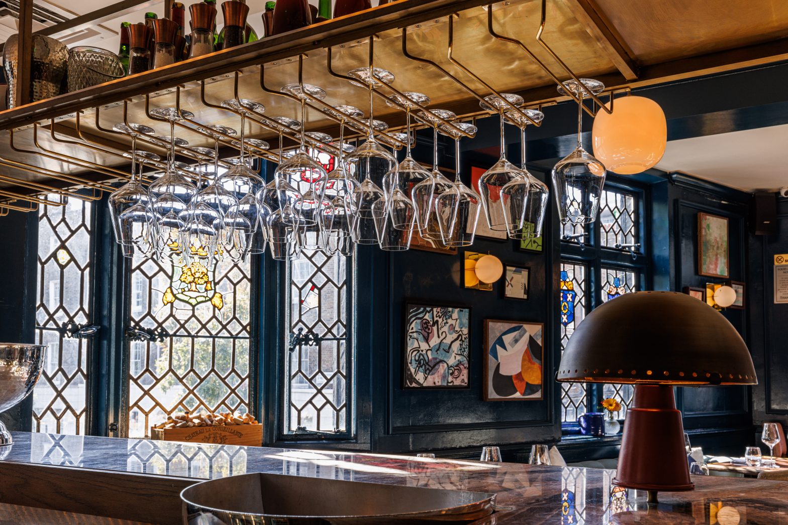 Glasses Hanging In Dining Room